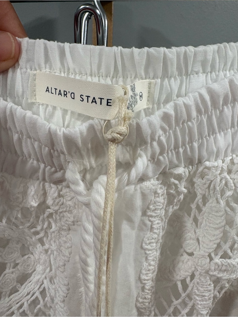 NWT Altar’d State White Lace Crochet Patchwork Wide Leg Pants Size M - Picture 7 of 8